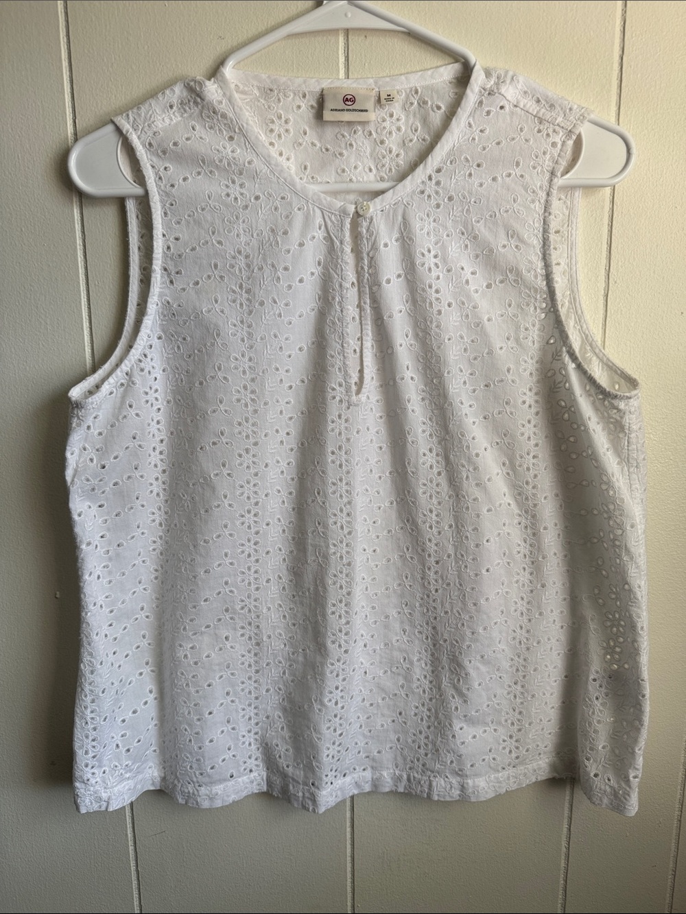 AG Adriano Goldschmied White Eyelet 100% Cotton Sleeveless Shell Sz M
